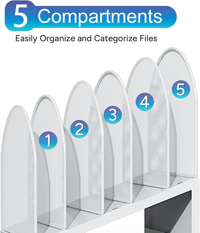 gianotter Desktop File Organizer, Desk Organizer with 5 Compartments, Paper Organizer for Desk, Workspace Organizers for Office Supplies (White, Inclined Style)