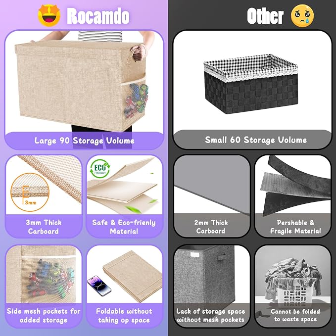 Large Toy Storage Box with Lid, Dividers, Collapsible Kids Toy Chest, Beige | Toy Box for Boys, Girls, Nursery, Bedroom, Living Room, Playroom, 25 x 13 x 16 inches