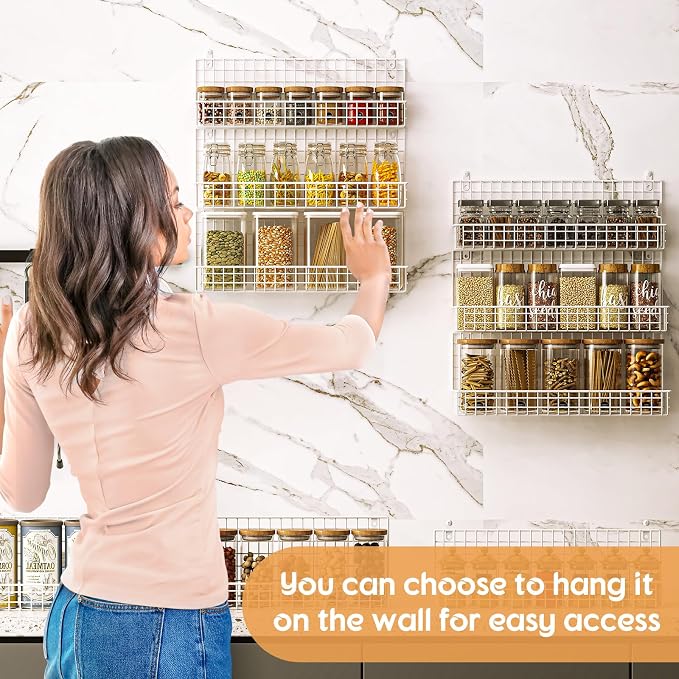 JKsmart 9-Tier Spice Rack Organizer with Door Hook, Wall Mount, and Extra Large Capacity for Pantry – Stylish White Design for Effortless Organization, Ultimate Kitchen Storage Solution