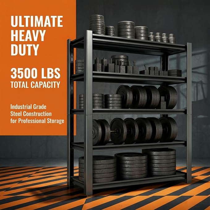 3500 LBS Storage Shelves,Garage Shelves,5-Tier Adjustable Shelving Units and storagefor Garage, Basement, Warehouse, Pantry 48" W x 20" D x 74" H,Black