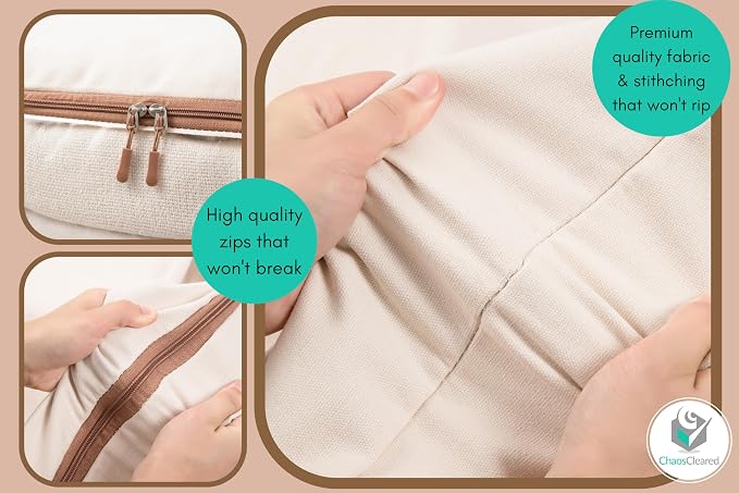 Chaos Cleared Canvas Storage Bags Designer Organizer for Clothing 2 Pack – Clothes Organizers for sweaters, clothing, garment, bedding, quilt, linens, large bag with zip & window, mothproof