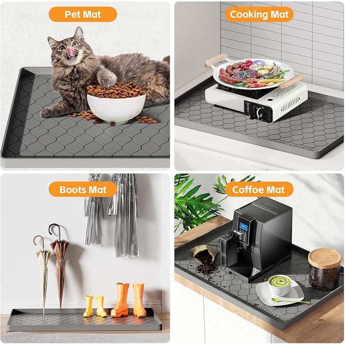 Winisok Waterproof Under Sink Mat 34" x 19", Silicone Mat, Beige | Raised Edge Traps Spills & Leaks, Shelf Liner, Cabinet Protector, for Kitchen, Bathroom, Boots, Pets, Home Essentials