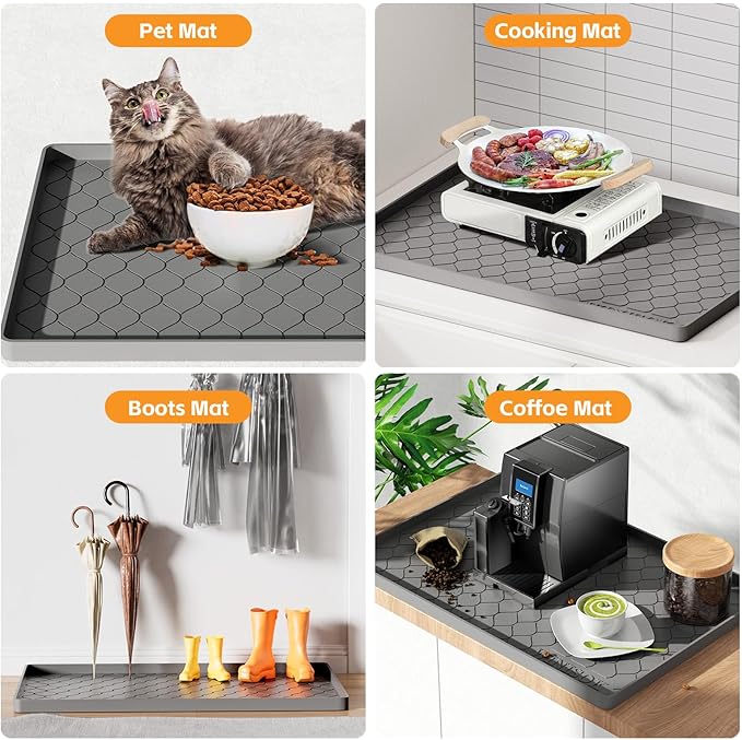 Winisok Waterproof Under Sink Mat 28" x 22", Silicone Mat, Light Gray | Raised Edge Traps Spills & Leaks, Shelf Liner, Cabinet Protector, for Kitchen, Bathroom, Boots, Pets, Home Essentials