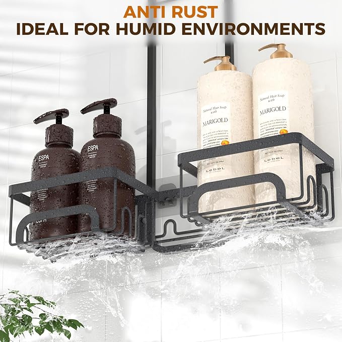 REINHARDT Split Shower Caddy Hanging for Handheld Showerheads, Black | Adjustable Shower Organizer, Rustproof, 16 Hooks, Soap Holder, 40lbs Capacity, Anti-Slip, Tool-Free, Bathroom Accessories