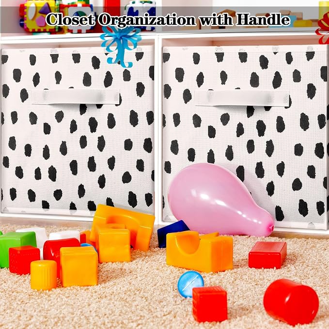 6 Pcs 11 Inch Fabric Storage Cube Bin Foldable Woven Storage Cubes for Classroom Basket Bin Classroom Organizer with Handle Decor for Organizing Clothes, Toys, Books, Shelves(Polka Dots)