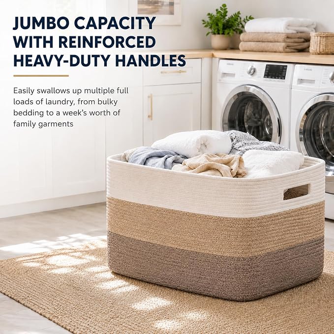 OIAHOMY Large Blanket Basket, 22”x17”x12” Laundry Baskets, Nursery Blanket Storage Living Room, Toy Storage With Handle, Rectangle Woven Baskets-Gradient Yellow