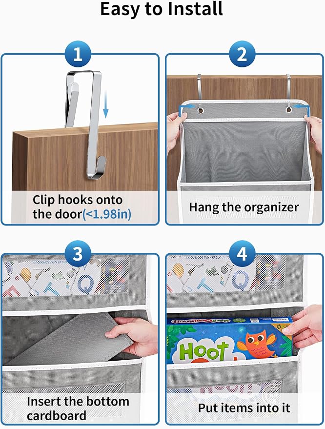 JARLINK Over the Door Organizer for Pantry, Bathroom, 5 Shelf Grey, 2 Pack | Anti-Tilt Design, 44 lb Load Capacity, Hanging Door Organizer with 5 Large Capacity Pockets, Behind Door Storage for Nursery