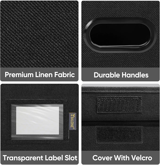 BALEINE File Organizer Box with Lid, Collapsible File Folder Organizer with Plastic Slide, Hanging File Folder Box for Office Document Storage (1 Pack, Black)