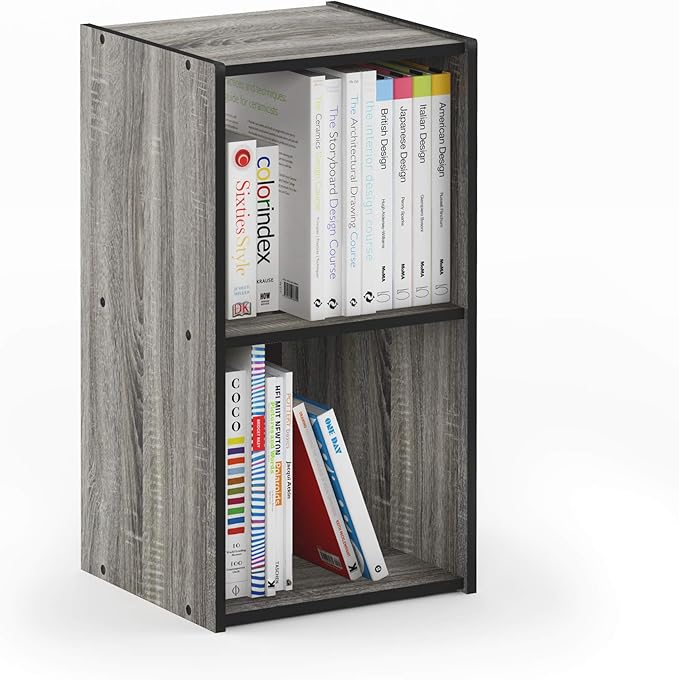 Furinno Pelli Cubic Storage Cabinet, 2x1, French Oak Grey/Black | 12.2 x 11.6 x 24.2, Open & Closed Back Cubes, Storage Organizer Cabinet, for Living Room, Bedroom, Home Office