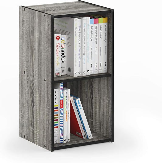 Furinno Pelli Cubic Storage Cabinet, 2x1, French Oak Grey/Black | 12.2 x 11.6 x 24.2, Open & Closed Back Cubes, Storage Organizer Cabinet, for Living Room, Bedroom, Home Office