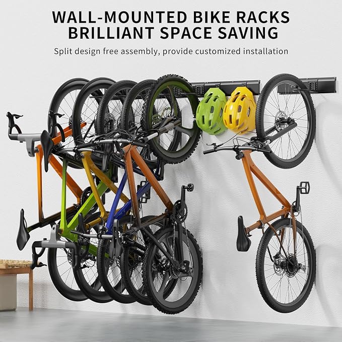 Housolution Bike Storage Rack 64Inch for 6 Bikes + 5 Helmets, Up to 500lbs | Heavy Duty Bike Hangers for Garage, Bike Hooks for Garage, Solid Steel Bicycle Storage, Bike Wall Mount, New Black
