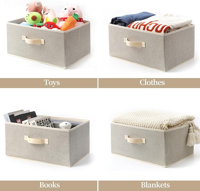 Storage Baskets, 15.7-Inch Woven Fabric Bins, Storage Cubes with Reinforced Handles, Organizer Bins for Closet Shelves, Foldable, for Toys, Clothes, Natural Beige (3PCS/Beige-15.7*11*7.8inch)