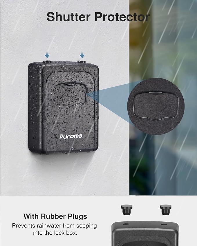 Puroma Lock Box, Large Key Lock Box Resettable Combination Lockbox, Portable Wall Mount Lockbox Security Safe Box for Outside Outdoor Home Office Door Handle House Key, Pure Black (4 Pack)