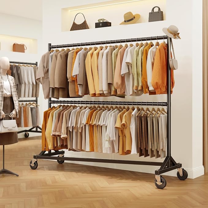 HOKEEPER Z Rack, Clothes Rack Hold 550LB Adjustable Height Double Rod Black | Portable Z Rack, Commercial Large Storage Space, with Wheels, Easy Assemble, 5 Years Sweet Service, 23"D*63"W*86"H