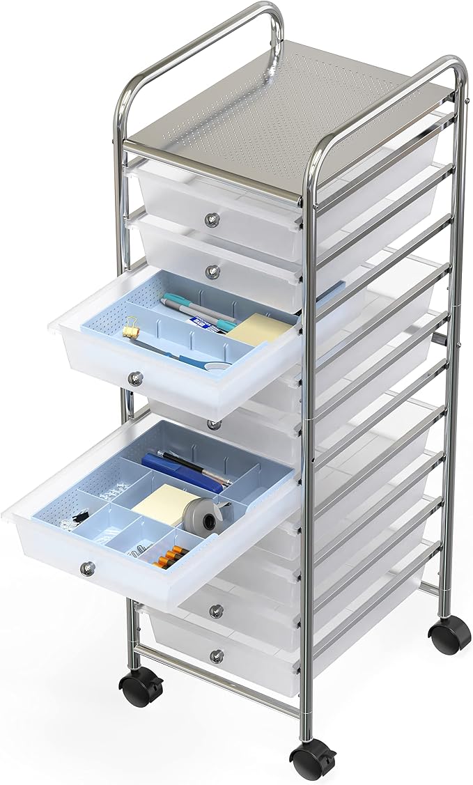 Simple Houseware Drawer Organizer Tray, 9 Adjustable Compartments, Blue | For Office, Makeup, and Craft Drawer or Desktop Storage