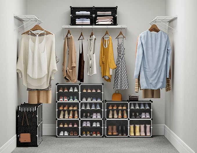 HOMIDEC Shoe Rack Organizer 24 Pair Modular Shoe Storage Cabinet for Closet | PP Plastic, Sturdy Steel Frame, Waterproof, Dustproof, Easy Clean, Shoe Shelves for Closet Garage Hallway Bedroom Entryway
