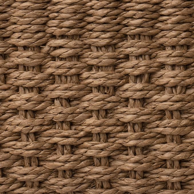 LA JOLIE MUSE Small Wicker Baskets For Organizing, Paper Rope, Brown 3 Pk | Decorative Organizer with Vegan Leather Tag, Round Handle, Storage Baskets for Shelves, Bedroom, Kitchen, Office and Home