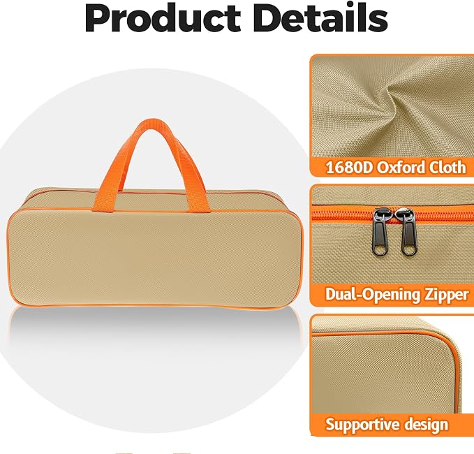 Grill Utensil Storage Bag for Outdoor Grilling, 24 x 8 x 8 in, Khaki | 1680D Oxford fabric, large capacity grill tool storage bag, accessories storage compatible with Blackstone griddle