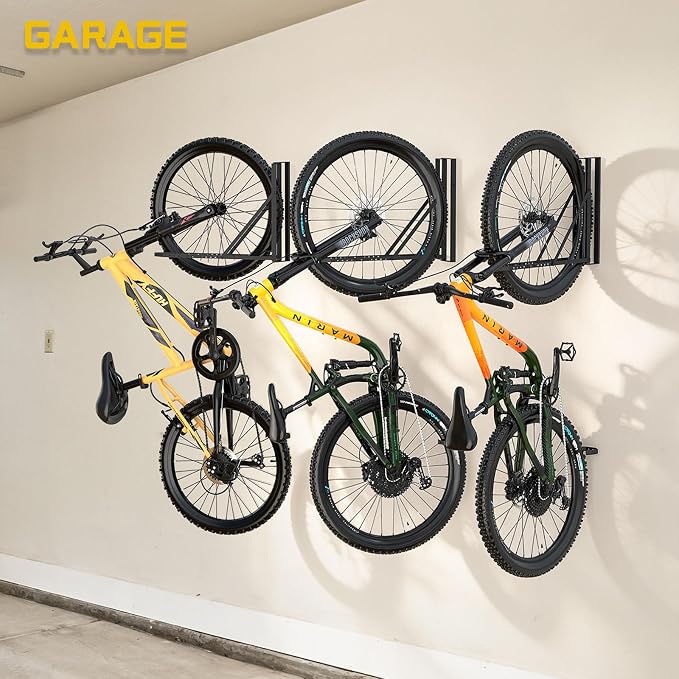 Swivel Bike Wall Mount 2 Pack, Bike Hanger for Garage, Bicycle Wall Rack for 18.5–22.4 in Wheels, Space -Saving Wall Bike Rack for Road, MTB & E-Bikes, Holds up to 77 lb
