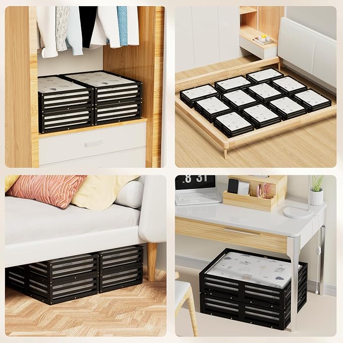 Under Bed Storage with Wheels-Large Bamboo Underbed storage Containers with Large Dust Bag Stackable Under the Bed Shoe Storage Bins for Clothes Books Bedding (2 Packs Black, 23.62"L×16.54"W× 6.51"H)