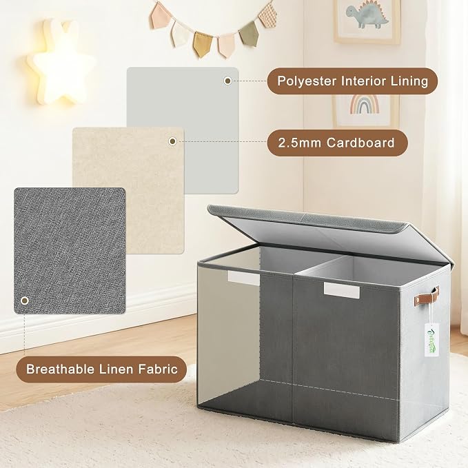 Bagnizer Large Toy Storage Box with Lids, Collapsible Sturdy Baby Storage Organizer Chest Bin Basket for Kids, Boys, Girls, Playroom, Nursery, Bedroom, Closet 25"x13"x16" (Gray)