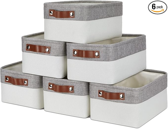 DULLEMELO Storage Baskets Bins for Organizing, Small Fabric Baskets for Shelves, Closets, Nursery, Home, Office, Empty Gift Baskets (6-Pack, Grey&White)