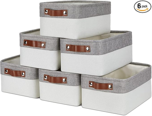 DULLEMELO Storage Baskets Bins for Organizing, Small Fabric Baskets for Shelves, Closets, Nursery, Home, Office, Empty Gift Baskets (6-Pack, Grey&White)