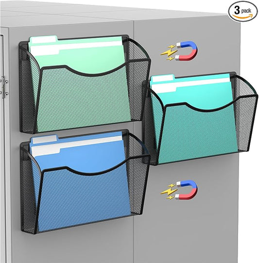 Gawerk Magnetic Wall File Folder, No Drilling Hanging Metal Document Paper Mail Organizer for Office Classroom Home (3)