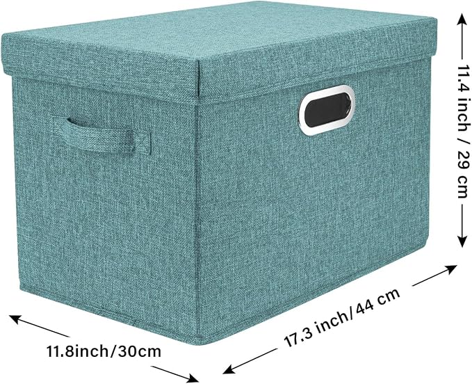 Large Storage Bins with Lids, Collapsible, Washable, Fabric Storage Boxes for Organizing, 17.3x11.8x11.4 inches, 5 Pack, Aqua Deep