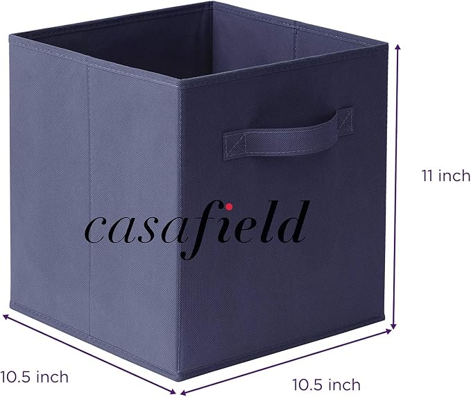 Casafield Set of 6 Collapsible Fabric Cube Storage Bins, Navy Blue - 11" Foldable Cloth Baskets for Shelves, Cubby Organizers & More