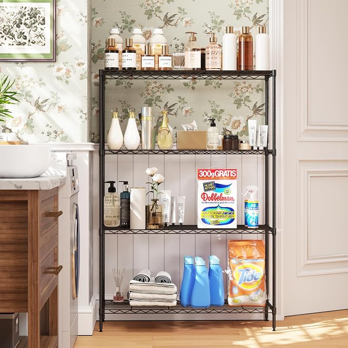 FDW | 4-Tier Wire Shelf | 35" x 13" x 53" | Black | Storage Shelves with Adjustable Racks, Holds upto 800 lbs | Rust-Resistant, No-Tool Assembly | For Home, Garage