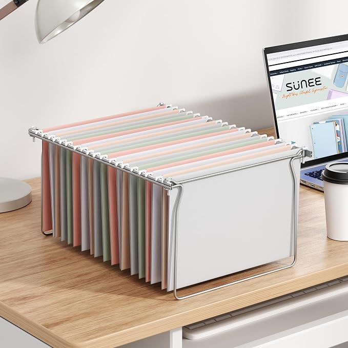 SUNEE Hanging File Folder Frame, Letter Size File Drawer Organizer for Desks, Adjustable File Cabinet Rails 13.5 to 17.5 Inches, Set of 1
