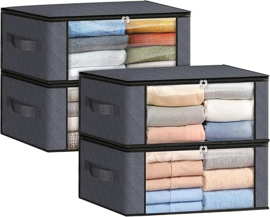 Fab totes 35L Closet Organizers and Storage, Foldable Under Bed Storage Containers, Storage bags for Organizing Bedroom, Closet, Clothing,Organization with Handle (4 Pack,Grey)