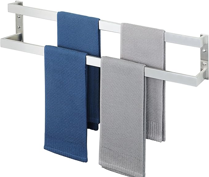 Alise Double Towel Bar, 32" Double Towel Racks for Bathroom, Brushed Nickel | Bathroom Towel Rack Wall Mounted, 3.54" Wide Faster Drying, Ladder Design, SUS304 Stainless Steel
