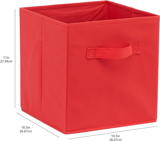 Amazon Basics Collapsible Fabric Storage Bins with Handles, Cube Organizer, Home Organization, 10.5"x10.5"x11", Red, 6-Pack