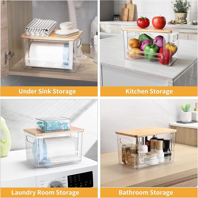 2Pcs Trash Bag Holder Under Sink Stackable Storage, Extra Large Laundry Room Organization and Storage, Laundry Pod Organization with Lid, Garbage Bag Dispenser Roll Holder for Kitchen Cabinet