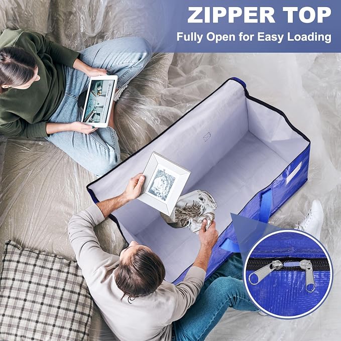 StorageRight Moving Bags-Heavy Duty Moving Boxes, Storage Totes with Zipper, Reinforced Handles and Tag Pocket-Collapsible Moving Supplies for moving, Storage and Travel 93L(Four Colors-10 Pack)