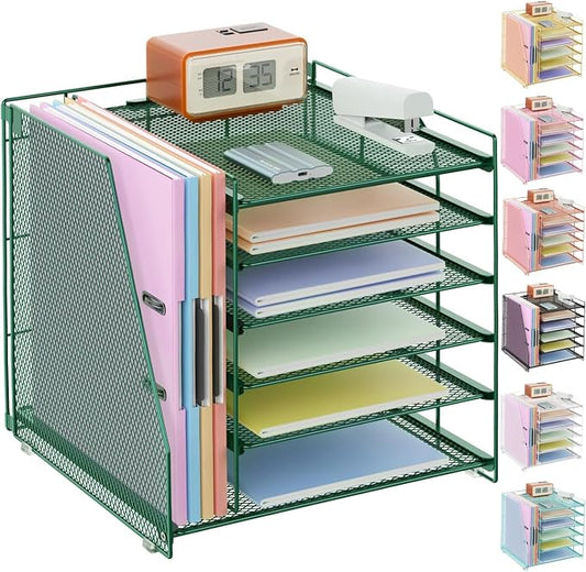 gianotter 6-Tier Paper Organizer With Magazine Holder, Desk Organizers and Accessories, Desk Accessories & Workspace Organizers, File Organizer for Office Supplies Storag (Green, 6-Tier)