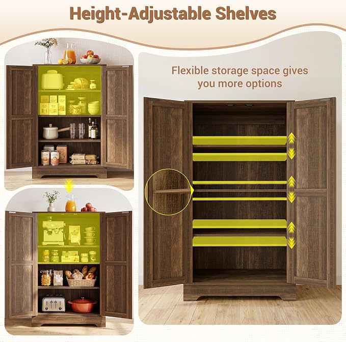 Unikito 43.3" Farmhouse Storage Cabinet with Doors and Adjustable Shelves | Wood Pantry Cabinet, Small Sideboard Cabinet, Short File Cabinet for Dining Room, Living Room, Bathroom, Home Office