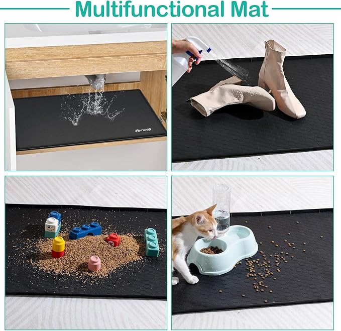 Silicone Under Sink Mat, 22"x19", Waterproof Cabinet Liner, Black | Shelf Liner, Cabinet Protector, Home Organizer, for Kitchen, Bathroom, Multipurpose, Leak Proof, Easy Clean, Drip Tray, Clean