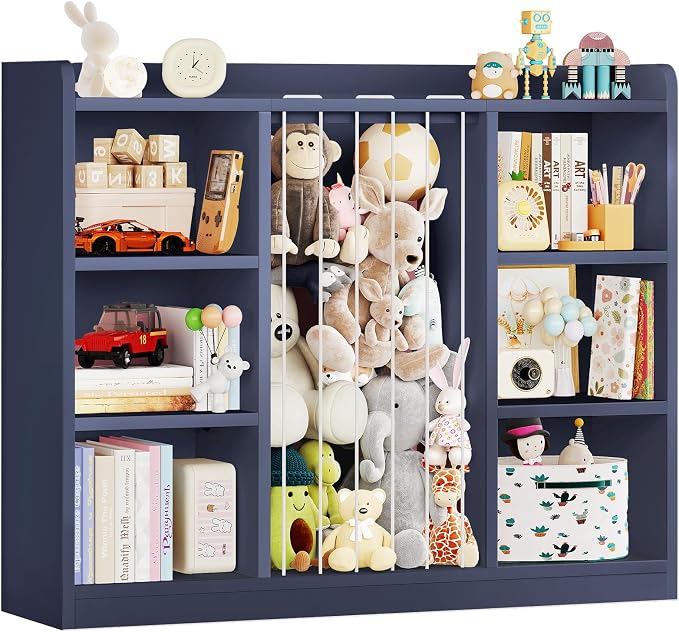 2-in-1 Toy & Stuffed Animal Organizer, Kids 6-Cube Storage Shelf with Rounded Corners & Anti-Tip for Playroom Bedroom