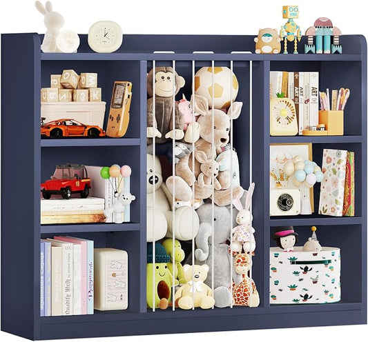 2-in-1 Toy & Stuffed Animal Organizer, Kids 6-Cube Storage Shelf with Rounded Corners & Anti-Tip for Playroom Bedroom