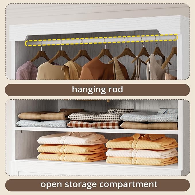 IRONCK Freestanding Closet System with Adjustable Shelves & 3 Drawers | Closet Organizer with Hanging Rod, Ideal for Bedrooms, Apartments and Small Closet Storage
