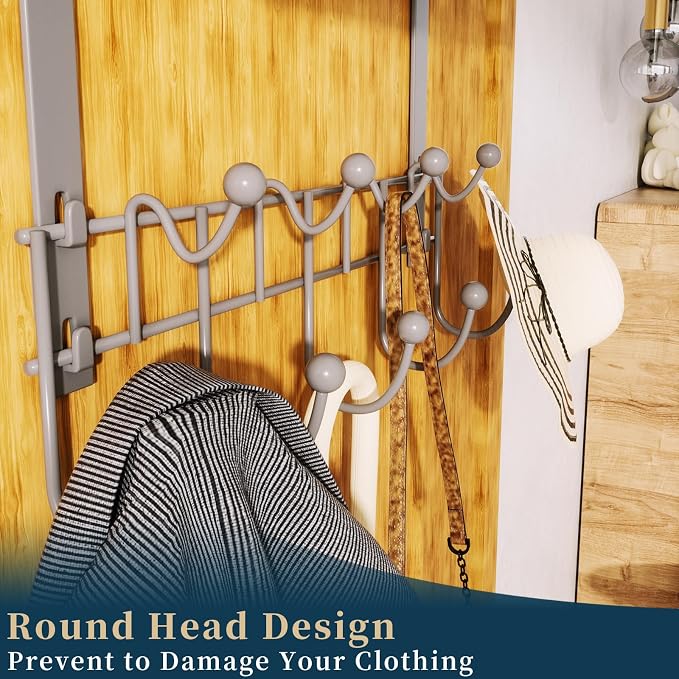 Consumest Over The Door Hooks Organizer - 3 Tier Door Hanger with 9 Coat Hooks & 2 Mesh Basket, Back Storage Organizer Hanging Towels for Bathroom, Bedroom, Grey