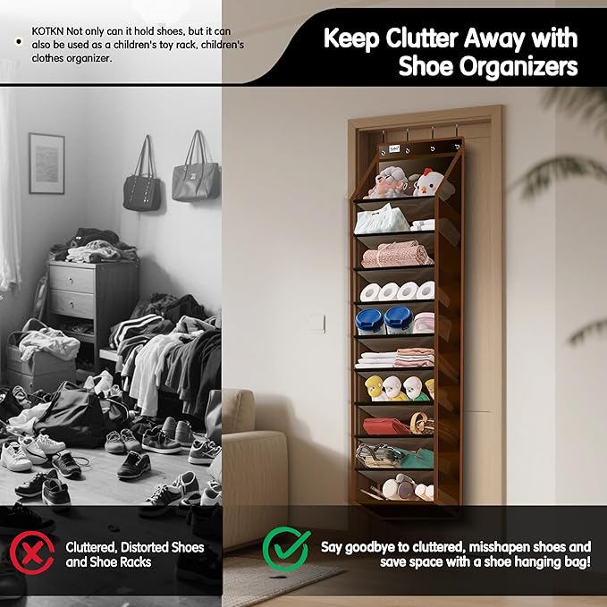 Kotkn 10 Tier Over The Door Organizer - Heavy Duty Hanging Storage Rack with Sturdy Oxford Fabric, Holds 20+ Pairs of Footwear, Boots & Sneakers, Saves 50% Closet Space (Dark Curry)