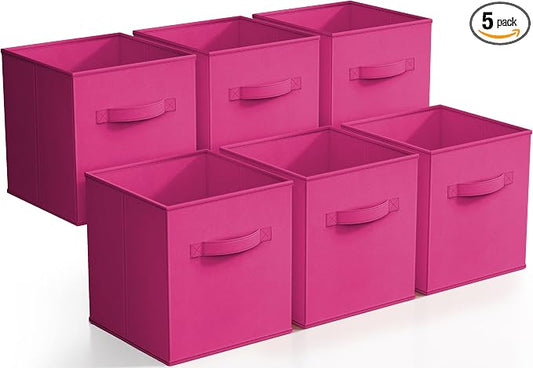 Sorbus Foldable Storage Cubes - 6 Pink Storage Bins for Organizing Pantry, Closet, Shelf, Nursery, Playroom, Toy Box, Cubby - 11 Inch Collapsible Fabric Baskets with Handle