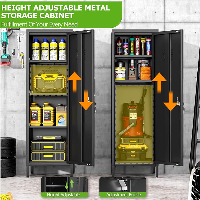 PAOFIN 47" Metal Storage Locker, Lockable Employees Metal Locker with Door and Adjustable Shelves, Steel Locker for Home, School, Office, Gym (Black)