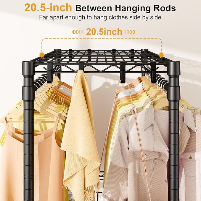 P5 Rolling Clothes Rack, Clothing Racks for Hanging Clothes, Black | Heavy Duty Garment Rack with Wheels, 3-Tier Shelves, Portable Closet Racks 39.4'' W × 20.5'' D × 80.5'' H, Max Load 650 Lbs