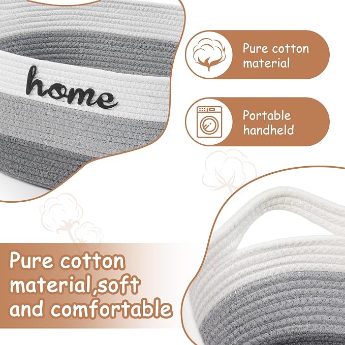 Dog Toy Basket Small Woven Baskets for Organizing Rope 22"X11"X7.9" Large Storage Basket with Handle Cute Cotton Nursery Gift Dog Toy Bins Organizer-Light Gray