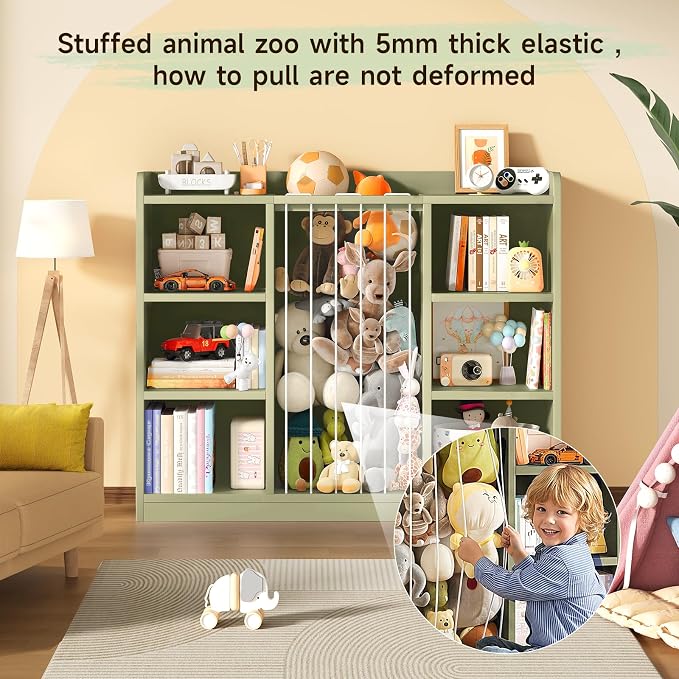 2-in-1 Toy & Stuffed Animal Organizer, Kids 6-Cube Storage Shelf with Rounded Corners & Anti-Tip for Playroom Bedroom